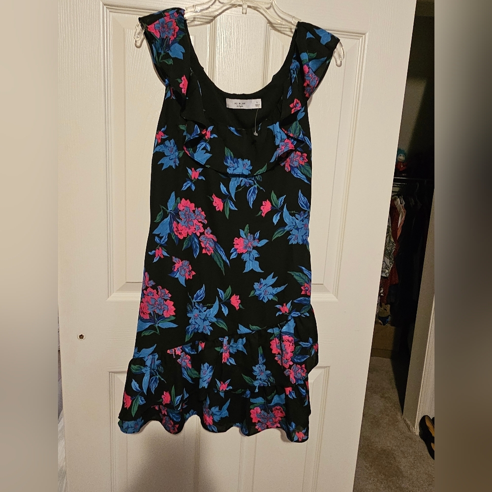 Ali & Jay Black Floral Sleeveless Dress sz L